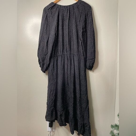 Joie Black Assymetric Hem Ruffled Midi Dress With Hearts Large - Picture 5 of 9